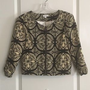 Cute print jacket with ruched sleeves and zipper